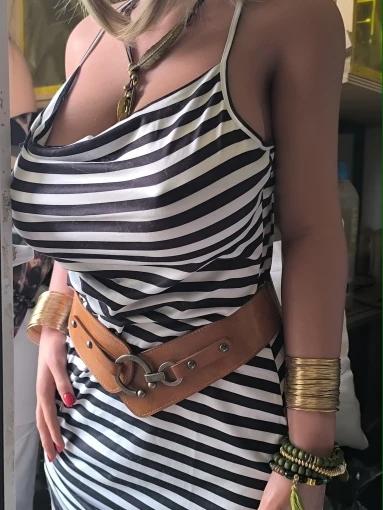 Striped V-Neck Mini Dress with Lace-Up Detail Beach Resort photo review