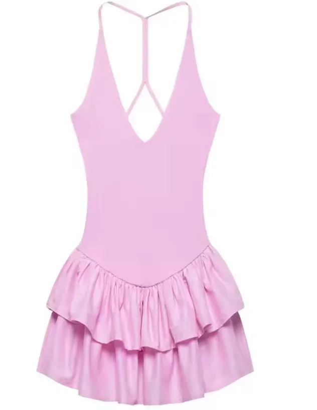 Flirty Pink Halter Mini Dress with Ruffled Hem - Summer Ready photo review