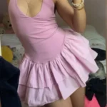 Flirty Pink Halter Mini Dress with Ruffled Hem - Summer Ready photo review