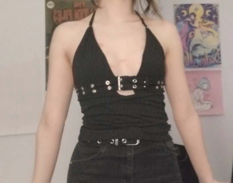 Chic Black Backless Bandage Crop Top for Summer Vibes photo review