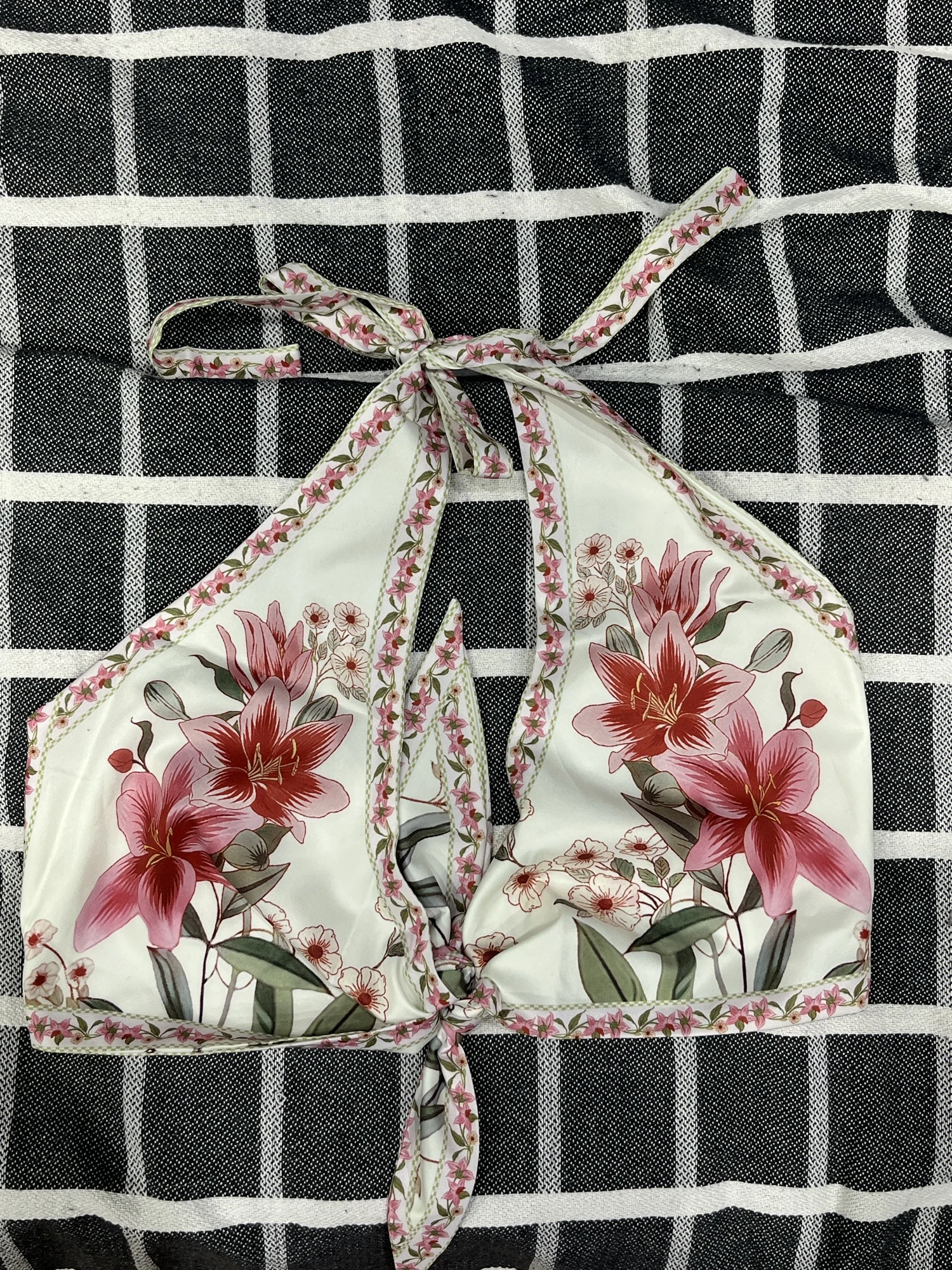 Boho Floral Halter Crop Top with Bow Tie Detail Summer Tank photo review