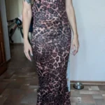 Stunning Leopard Print Backless Maxi Dress for Nightclub Glam photo review