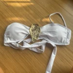 Vintage White 3-Piece Bikini Set - Mesh Skirt & Buckle Details photo review