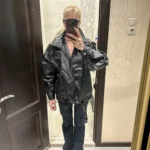 Luxe Brown Oversized Faux Leather Jacket - Bold Style Statement photo review