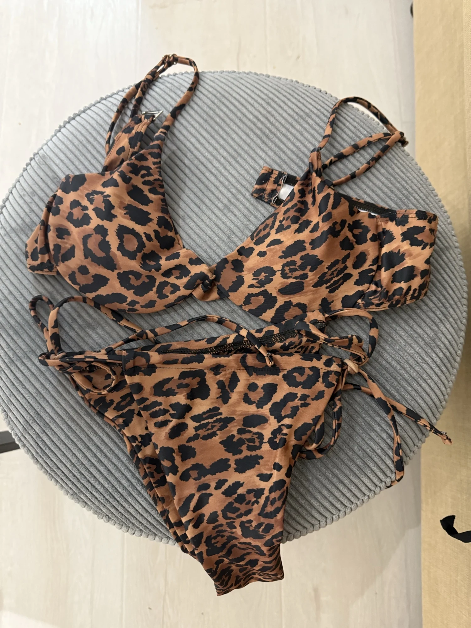 Leopard Print Triangle Bikini with Bandage Detail photo review