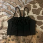 Satin Ruffle Tank Top Women's Summer Tassel Blouse Stretch photo review