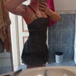 Elegant Black Polka Dot Mini Dress - Halter Backless Charm photo review