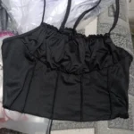 Satin Ruffle Tank Top Women's Summer Tassel Blouse Stretch photo review