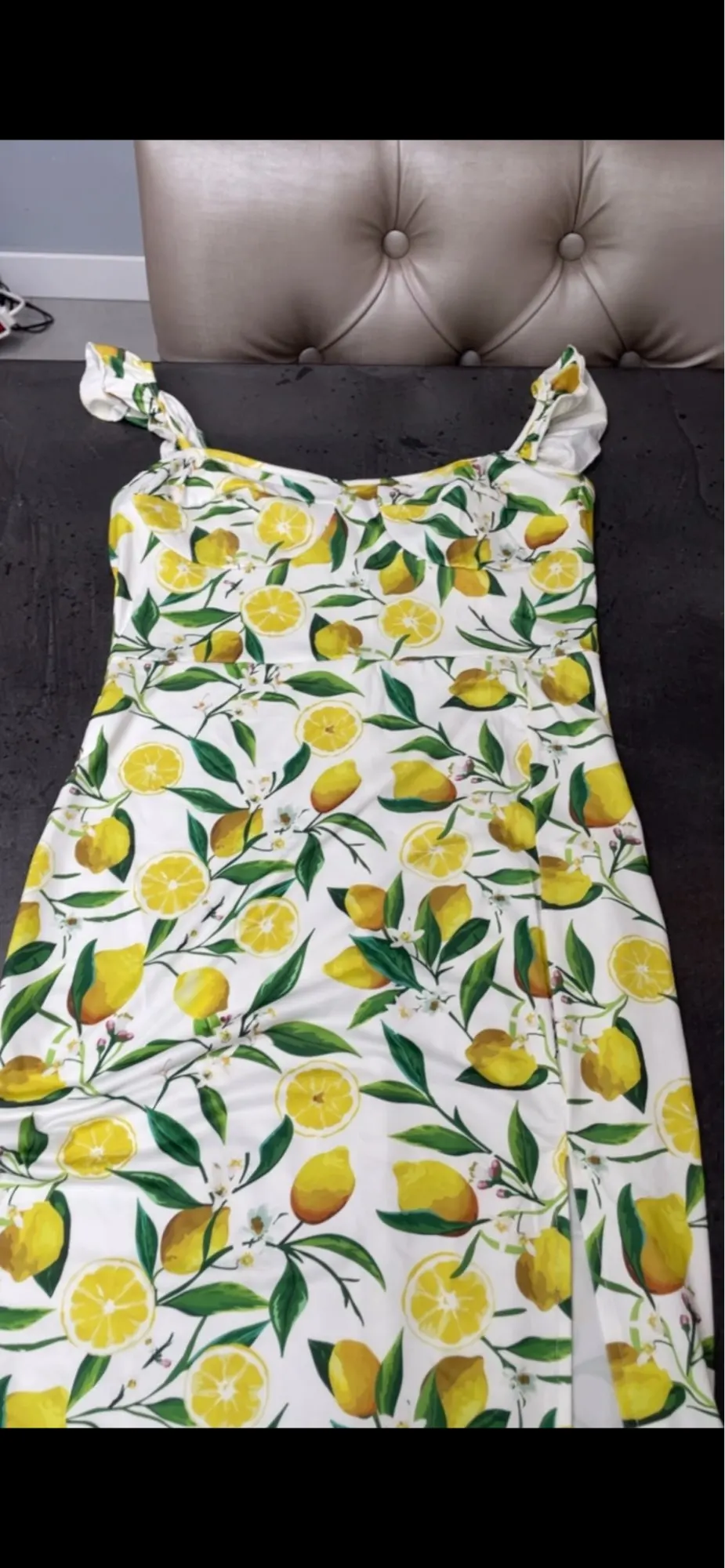 Lemon Yellow Midi Dress: Elegant Sheath with Slit & Butterfly Sleeves photo review