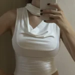 Luxe V-Neck Ribbon Tank Top - Stretch Comfort Summer Essential photo review