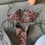 Leopard Print Triangle Bikini with Bandage Detail photo review