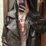 Luxe Brown Oversized Faux Leather Jacket - Bold Style Statement photo review
