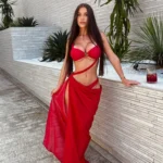 Red String Bikini 3-Piece Set with Wrap Skirt & Cut-Outs photo review