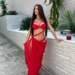 Red String Bikini 3-Piece Set with Wrap Skirt & Cut-Outs photo review