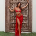 Red String Bikini 3-Piece Set with Wrap Skirt & Cut-Outs photo review