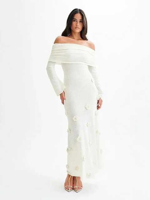 3 D Floral Long Dress - Chic Beach Cover-Up for Women