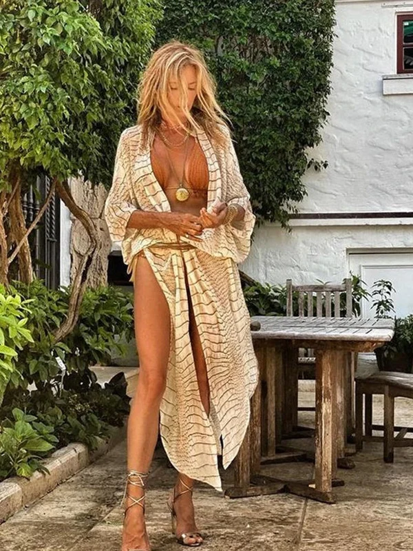 Bohemian Striped Chiffon Beach Cover-Up Kimono Dress for Summer