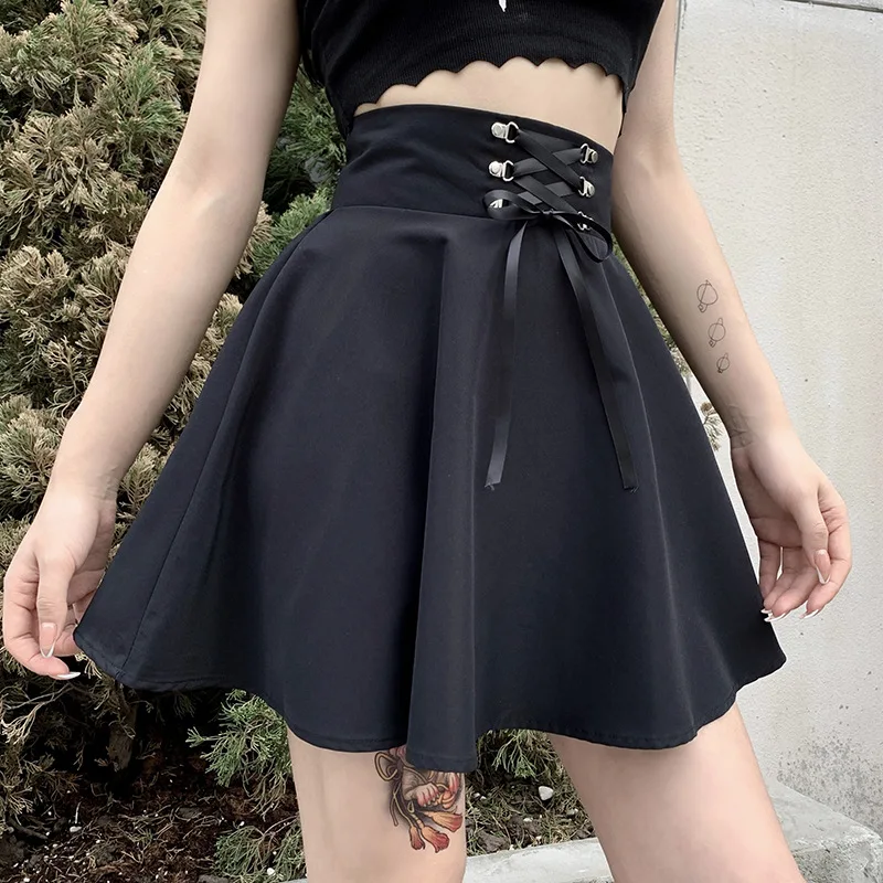 kf-Hb6a03cc2c9864d40b72a6b19c038b884c High Waisted Gothic Flared Mini Skater Skirt for Women