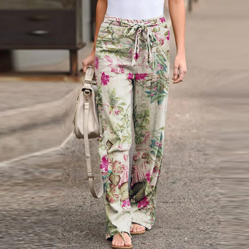 kf-Hbfe4d9810656438ab43d148839d02053G Vintage Floral Wide-Leg Pants - Cotton Linen High-Waist Spring