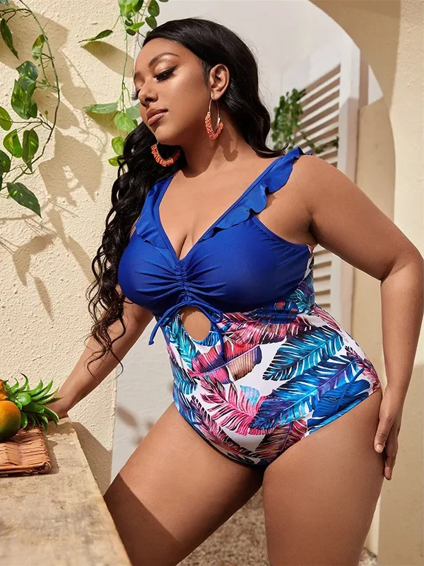 Flirty Ruffle Edge Plus Size One-Piece Swimsuit for Women