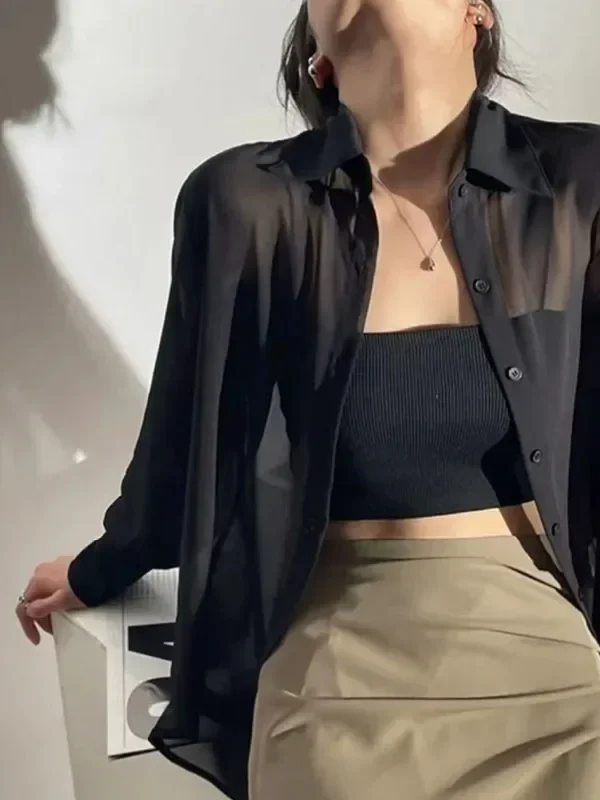 SMVP Chiffon Blouse for Women  New Summer Sheer Mesh Long Sleeve Sun Protection Shirts Fashion Office Lady Shirt Tops
