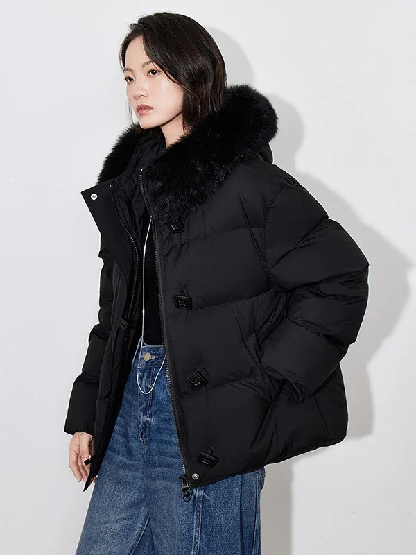 TOYOUTH Women Down Jacket  Winter New 90% White Duck Down Fur Collar Hooded Warm Jacket Coat