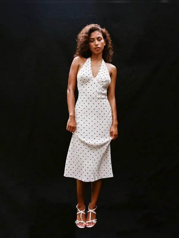 Satin Polka Dot Halter Mini Dress - Backless Vintage Summer Style