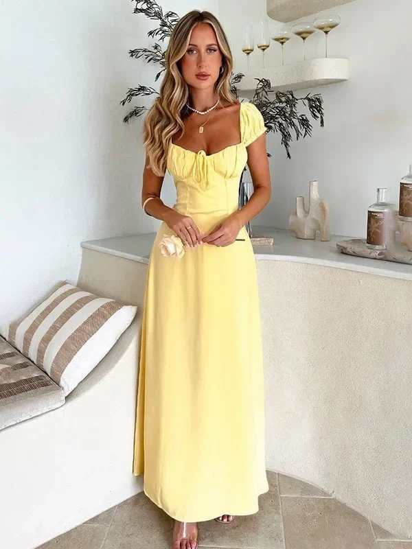 Chic Ankle-Length Summer Dress with Empire Waist Design