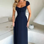 Chic Ankle-Length Summer Dress with Empire Waist Design - Image 3