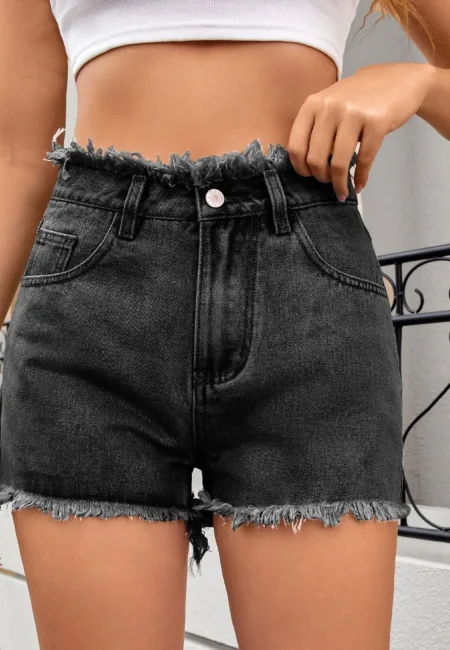 Summer-Ready Women's Washed Denim Shorts with Fringed Hem