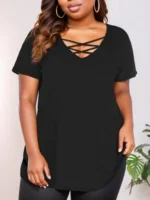 Elegant Plus Size Ribbed V-Neck T-Shirt for Every Body