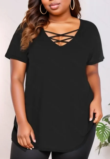 Elegant Plus Size Ribbed V-Neck T-Shirt for Every Body