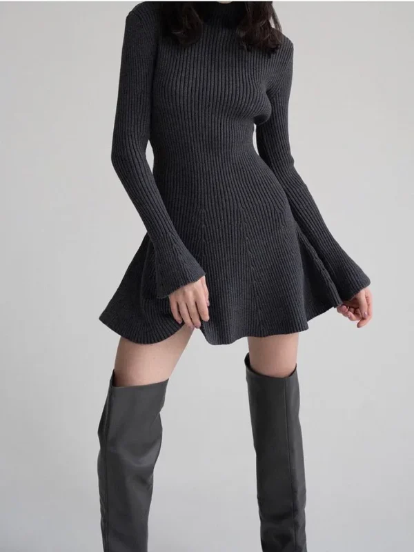 Chic High Neck Knit Dress for Elegant Autumn/Winter Looks