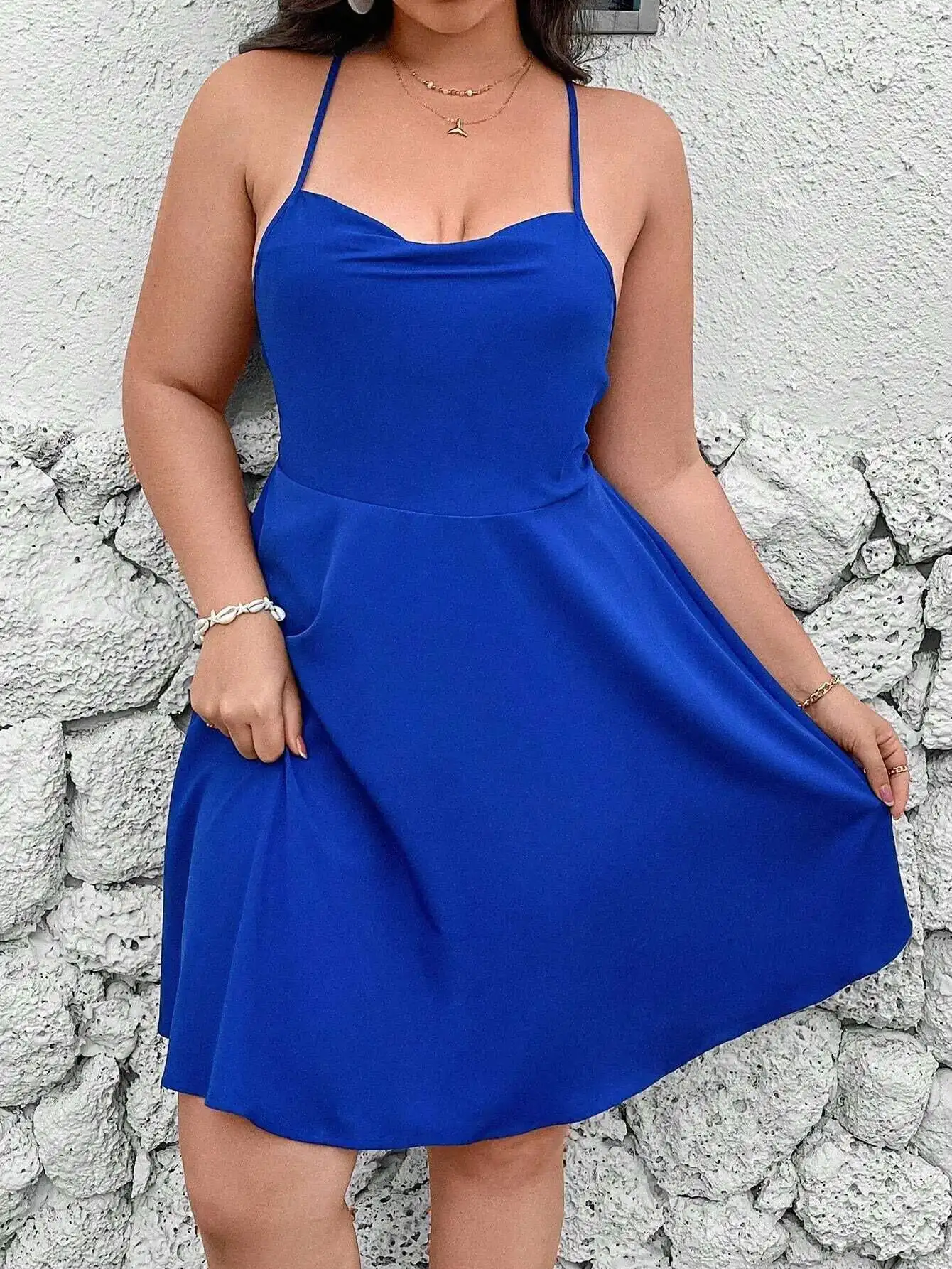 kf-S08ca8ae2a829496e8e52a4486504432ce Elegant Blue A-Line Camisole Dress with Unique Back Detail