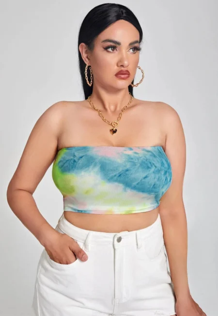 Curve-Hugging Sky Blue Tie Dye Crop Tube Top for Summer Bliss