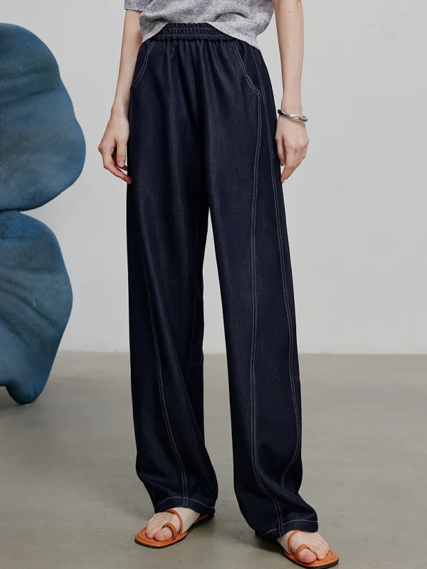 TOYOUTH Women's Elastic Waist Wide Leg Denim Pants