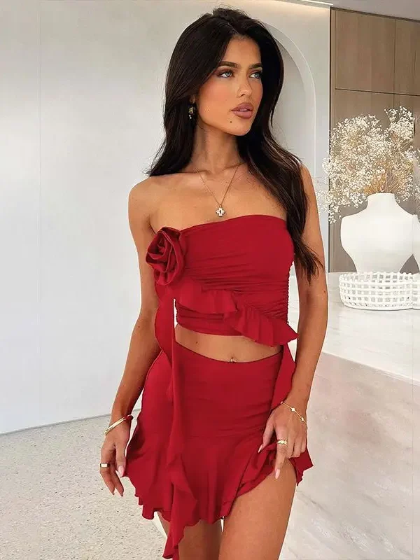 Strapless Ruffle Skirt Set for Summer Festivals & Beach Style