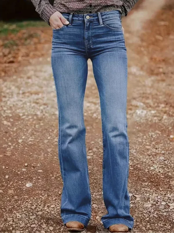 Blue Women's Elastic Wide Leg Jeans High Waist Loose Fit Embroidered Denim Pants Casual Comfortable High Stretch Denim Skinnies