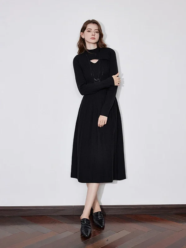 Chic Knitted Turtleneck Dress for Women - Elegant Winter Style