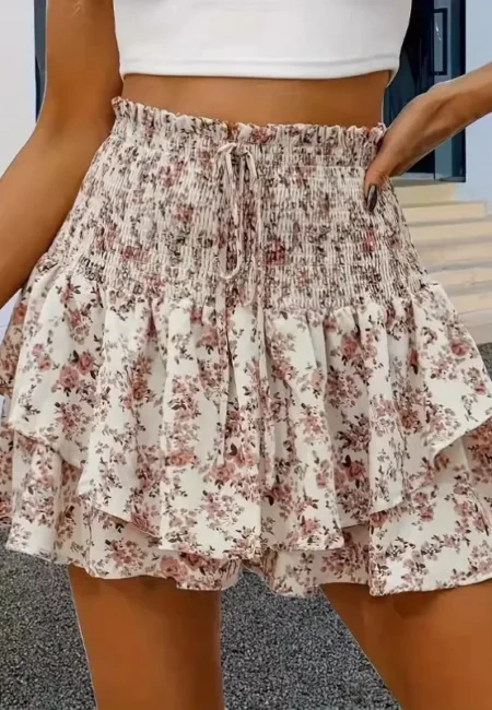 Women's Floral A-Line Mini Skirt - High Waist Summer Pleated
