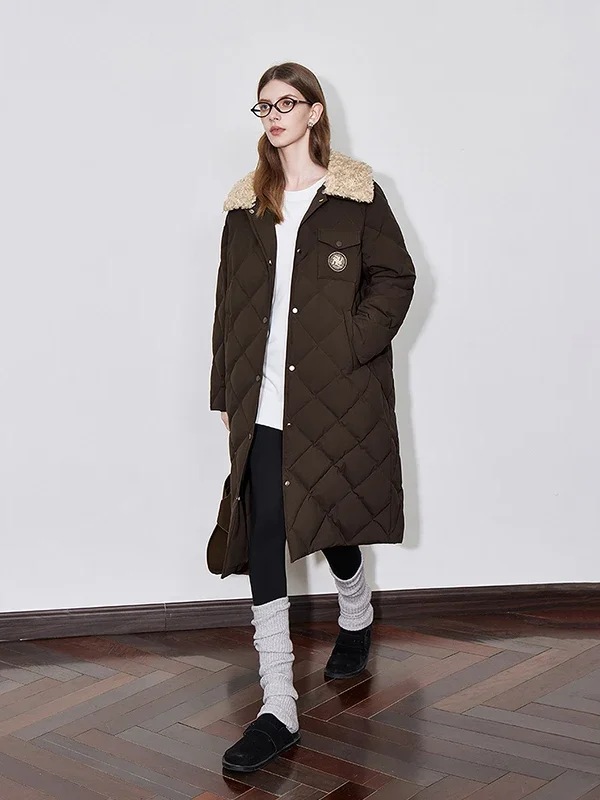 TOYOUTH Womens Down Coat  Winter New Fur Collar Single Breasted Button Medium Thick Long Coat