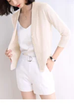 Chic V-Neck Knitted Cardigan for Elegant Spring Style