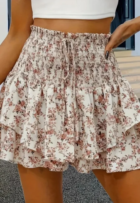 Floral Jersey Shorts with Drape Detail - Comfy Summer Skorts