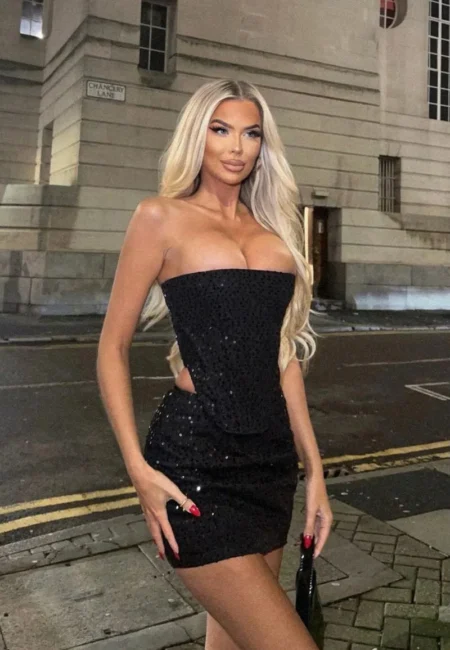 Sparkling Strapless Denim Tank & Mini Skirt Set for Parties