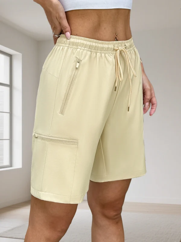 Drawstring Loose Women Shorts with 4 Pockets Quick Dry Elastic Outdoor Running Shorts Summer Breathable Casual Shorts