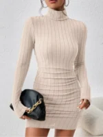 Chic Turtleneck Bodycon Mini Dress for Elegant Autumn Nights - Image 5