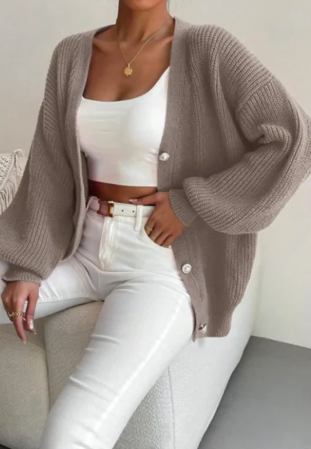 Luxe V-Neck Puff Sleeve Pullover - Cozy Winter Knitwear