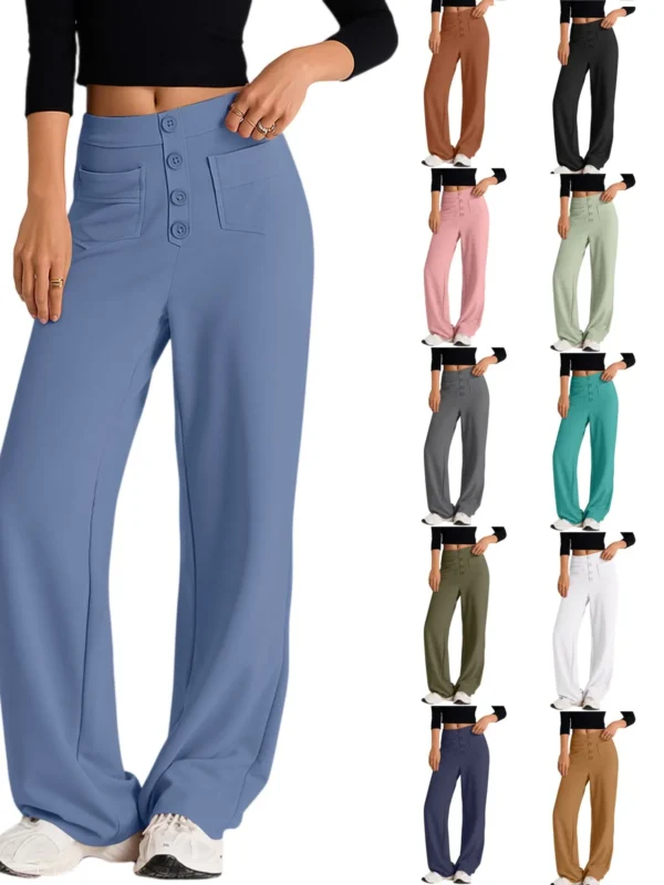 High Waist Women's Straight Leg Pants with Pockets & Comfort
