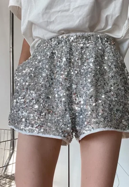 Glamorous Sequined High-Waist Shorts - Dazzling Comfort Style