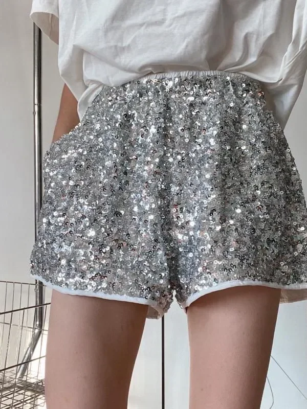 Sparkling High-Waisted Sequined Shorts for Chic Comfort